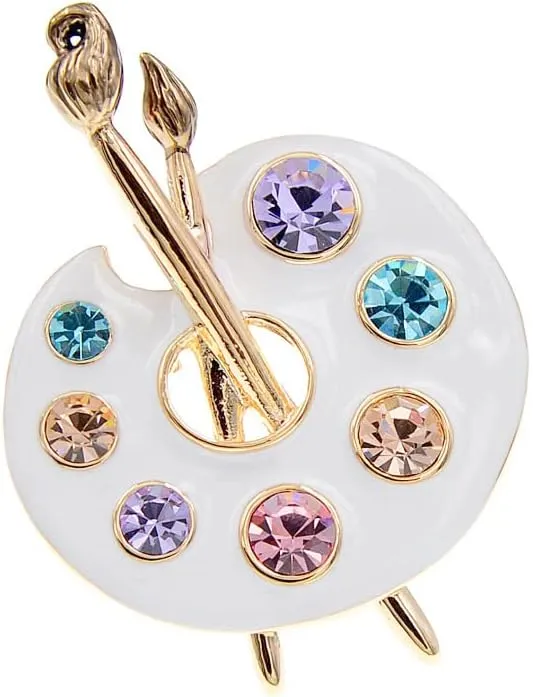 Rhinestone Paint Palette Brooch Pin for Women Men Fashion Crystal Lapel Pins Clip Cute Dress Accessories Jewelry Corsage for Hat Bag Suit Tie Birthday Xmas Badges Painting Lovers Girlfriend Art Deco