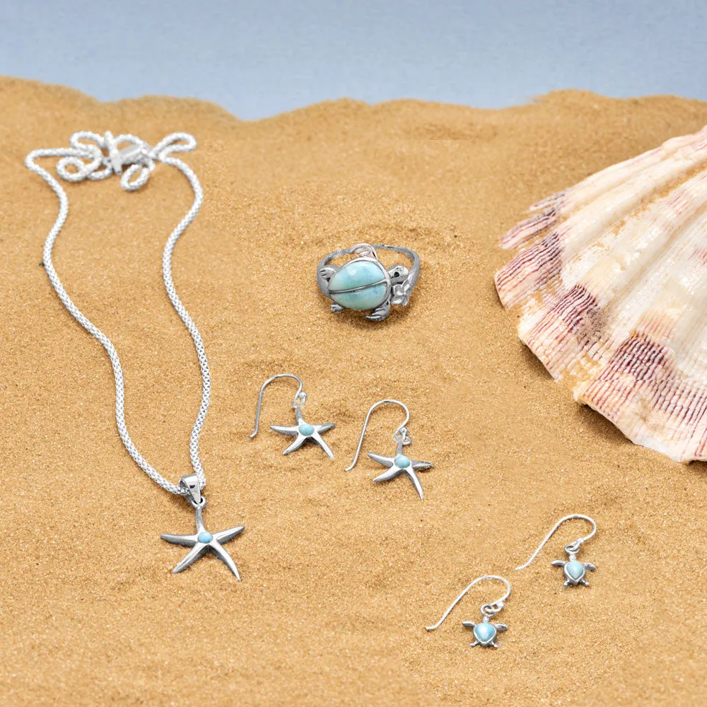 Rhodium Plated Larimar Sea Turtle Ring