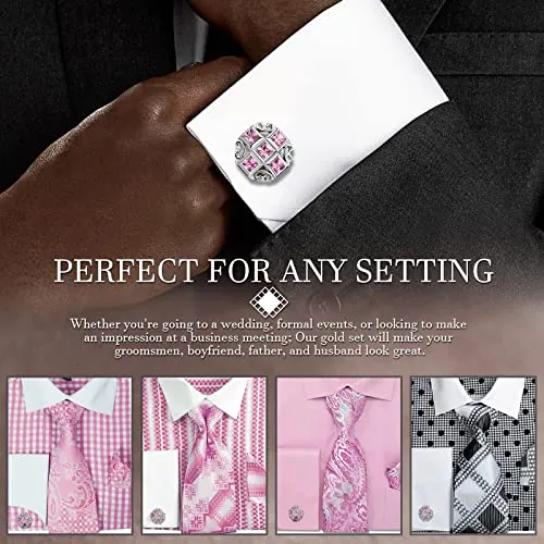 Shiny Cufflinks for Men's Fancy Shirt or Suit, Suitable Tall and Big Men, Matching with Solid Tie in Red, White, Black Blue Easily, Designed by HAWSON