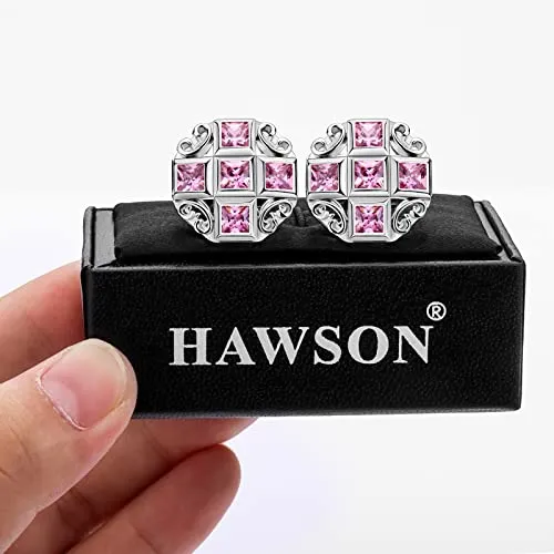 Shiny Cufflinks for Men's Fancy Shirt or Suit, Suitable Tall and Big Men, Matching with Solid Tie in Red, White, Black Blue Easily, Designed by HAWSON