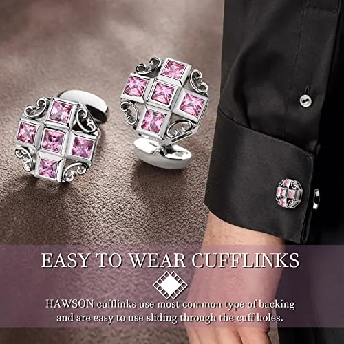 Shiny Cufflinks for Men's Fancy Shirt or Suit, Suitable Tall and Big Men, Matching with Solid Tie in Red, White, Black Blue Easily, Designed by HAWSON