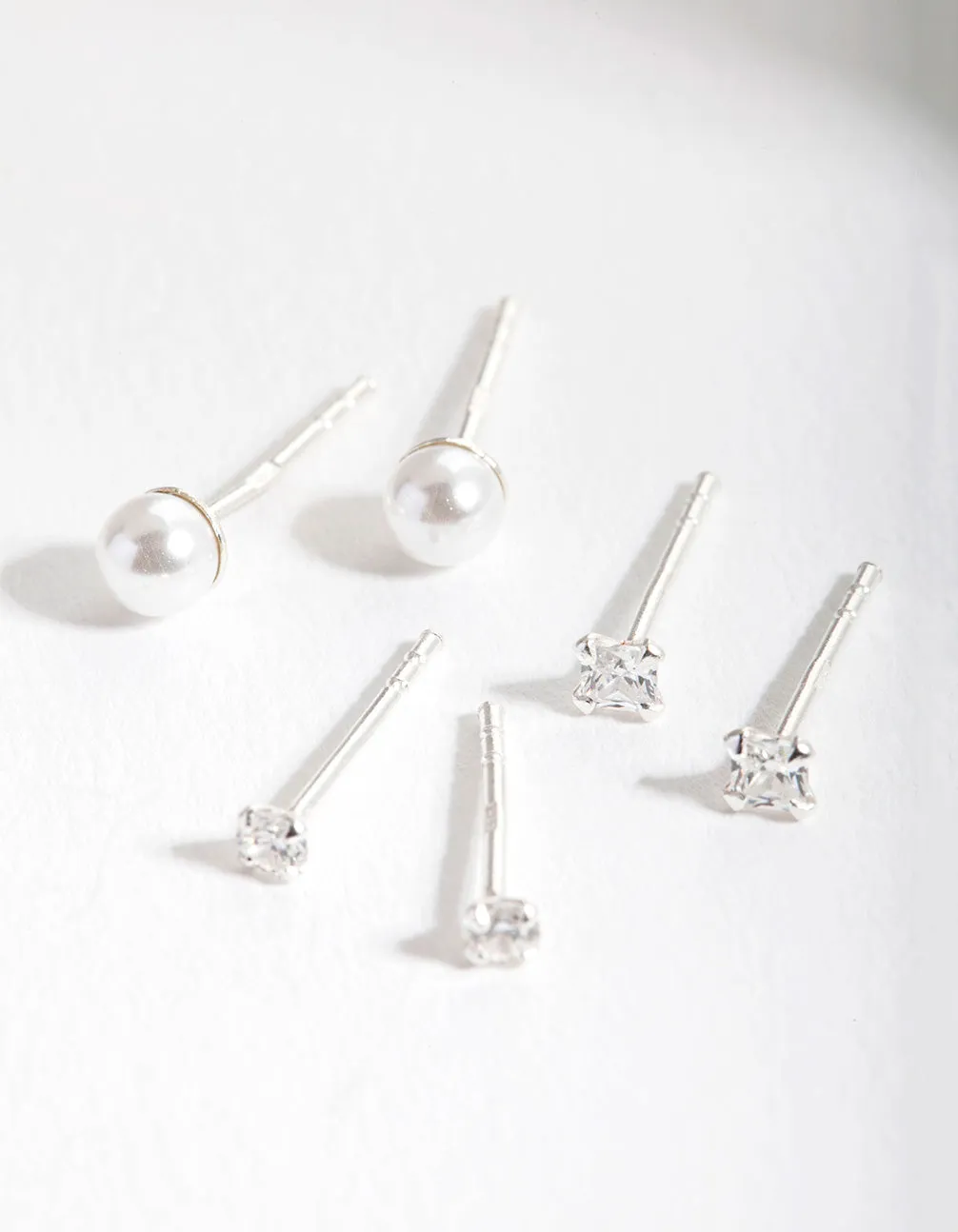 Sterling Silver Cubic Zirconia Pearl Stud Earring Pack