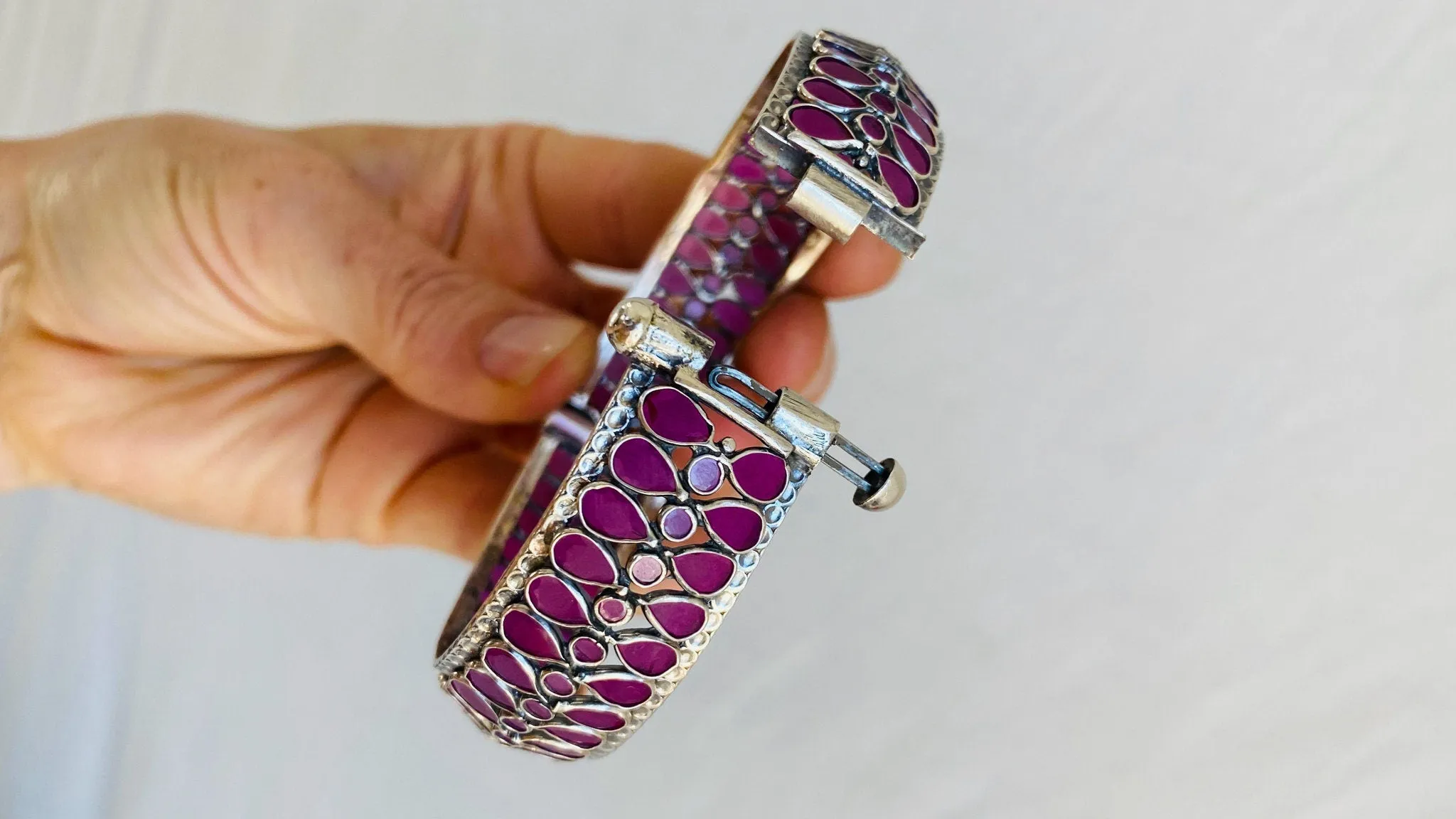 Sterling Silver Indian Bangle. Zirconia Ruby