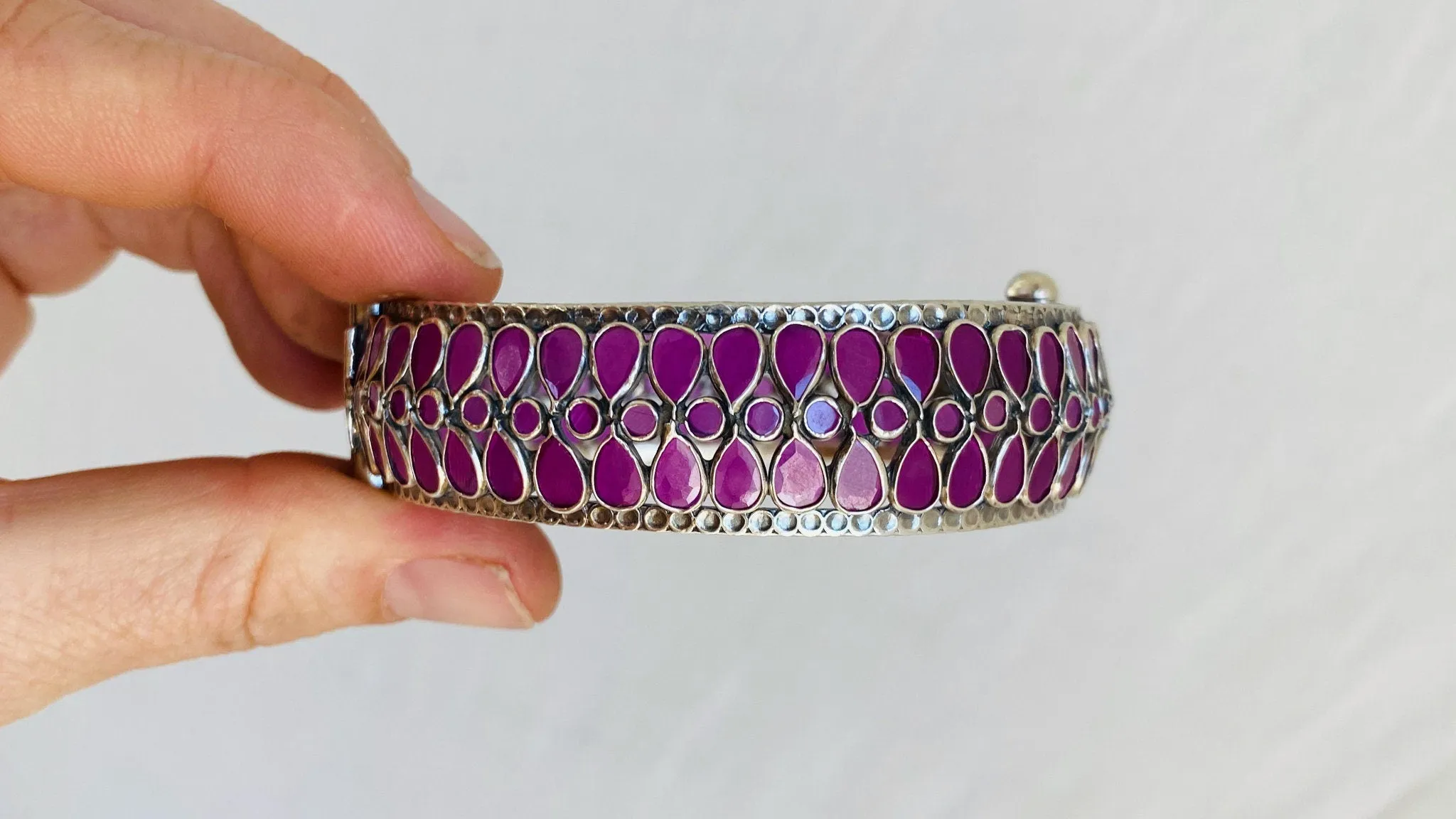 Sterling Silver Indian Bangle. Zirconia Ruby