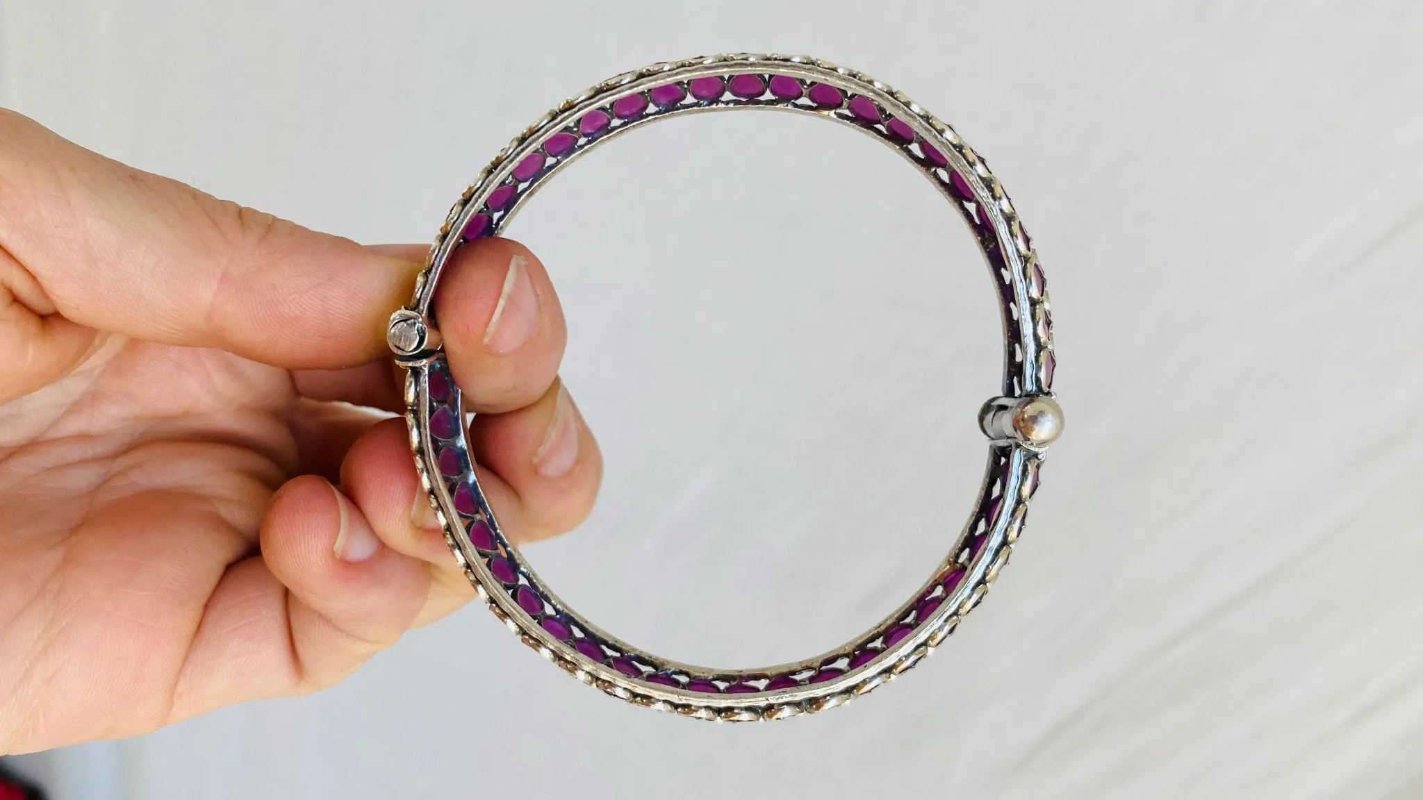 Sterling Silver Indian Bangle. Zirconia Ruby