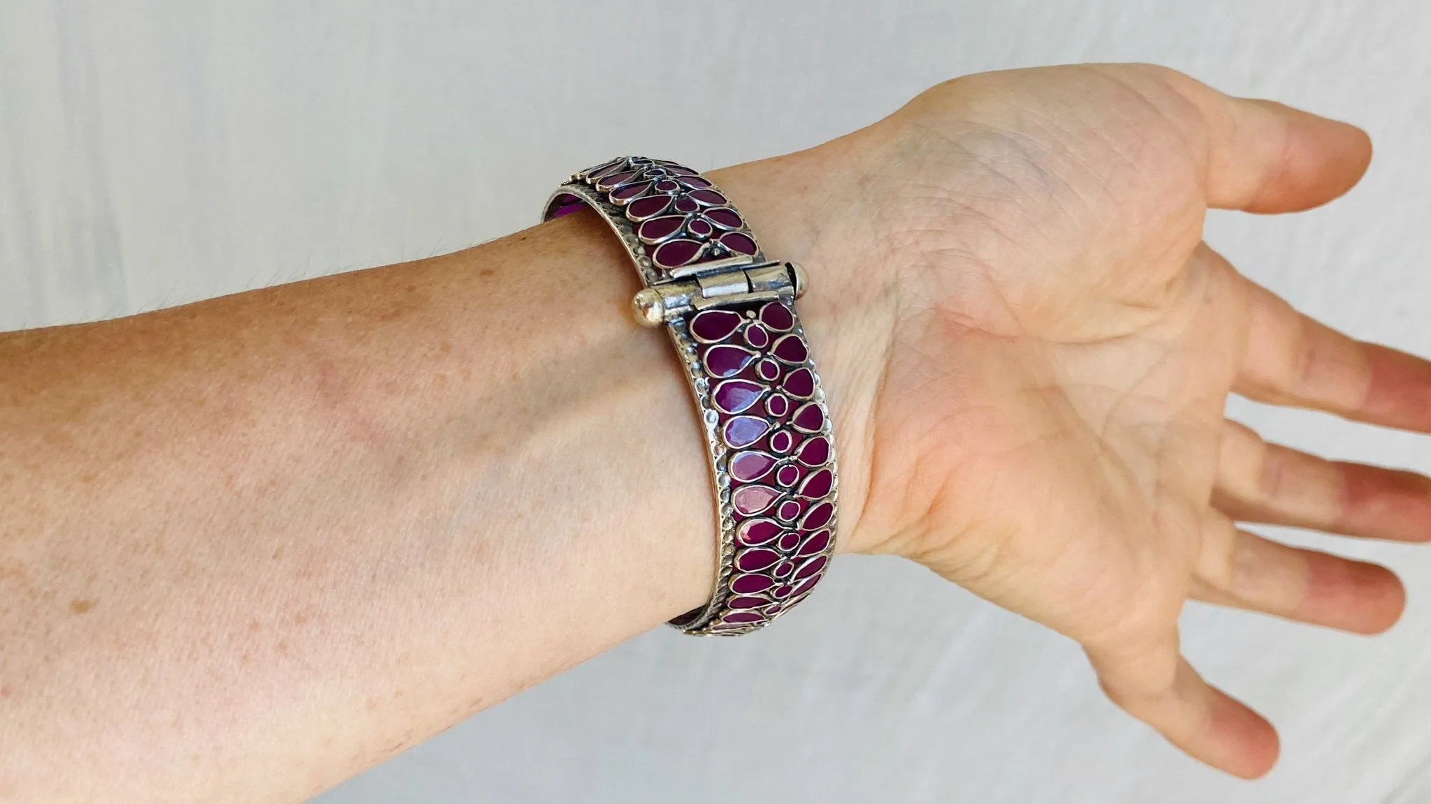 Sterling Silver Indian Bangle. Zirconia Ruby