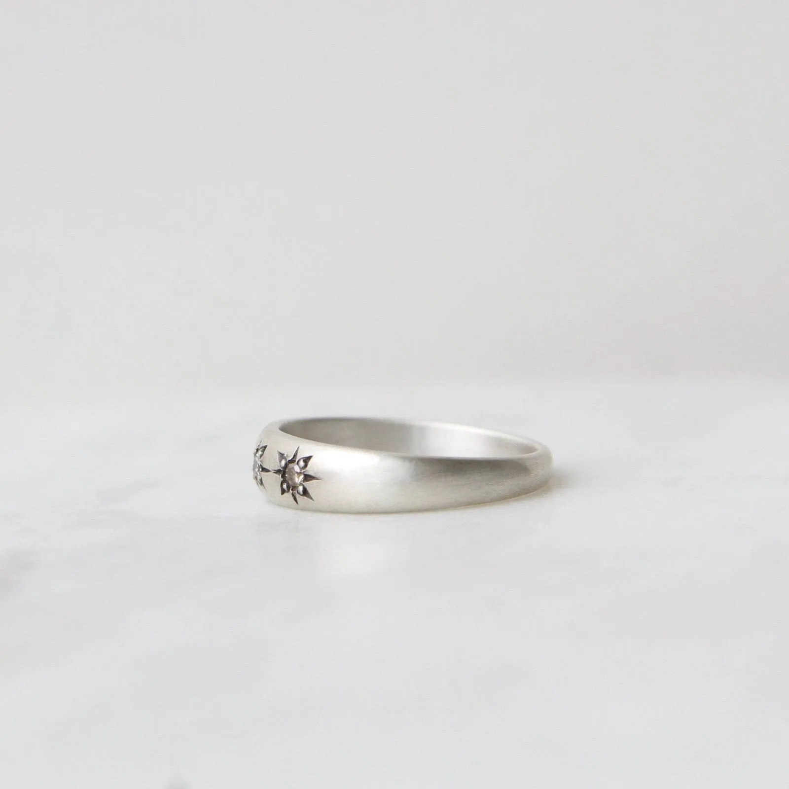 Three Star Set Diamond Band in Sterling Silver