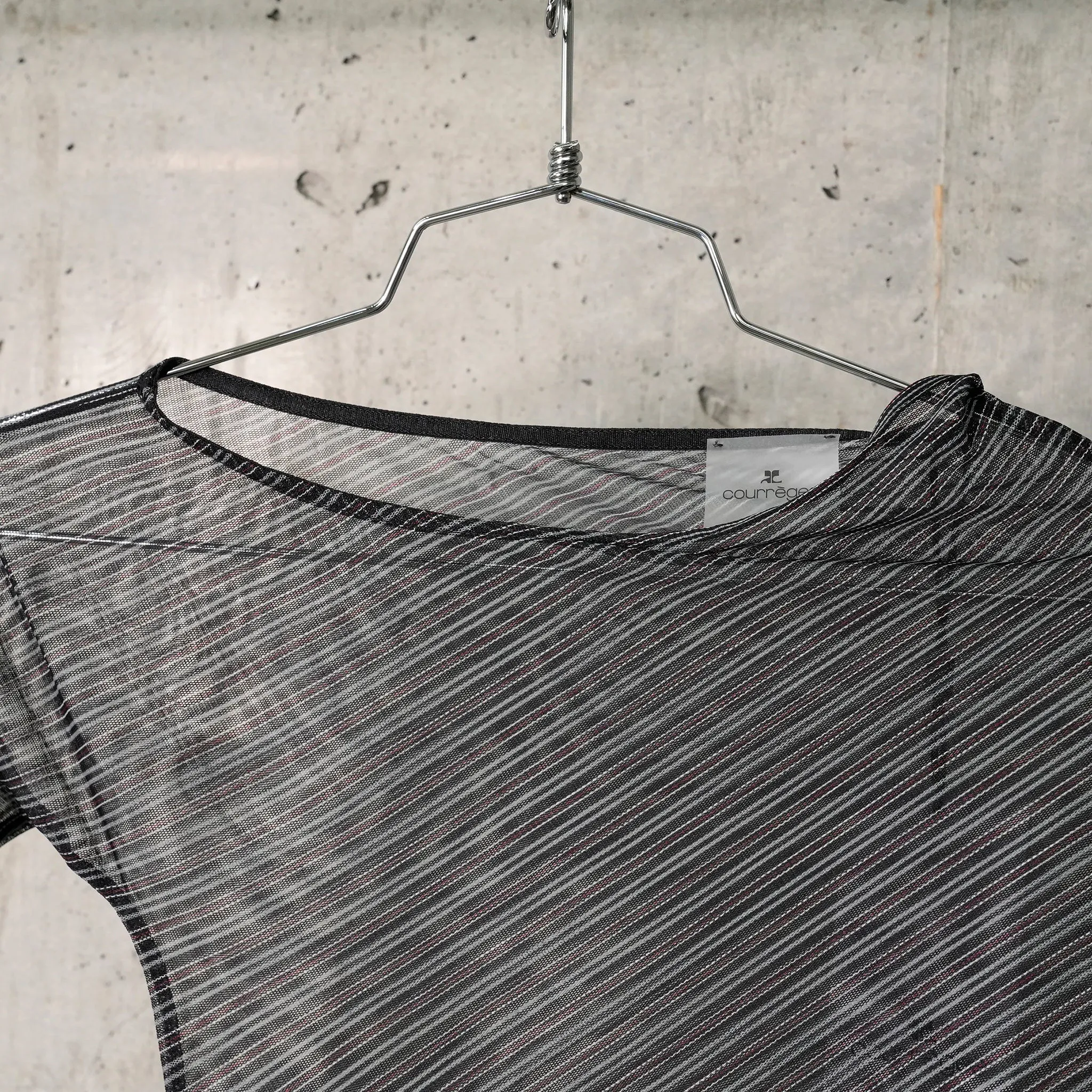 TOP ONE SHOULDER STRIPED MESH / B087:BLACK/RUBY