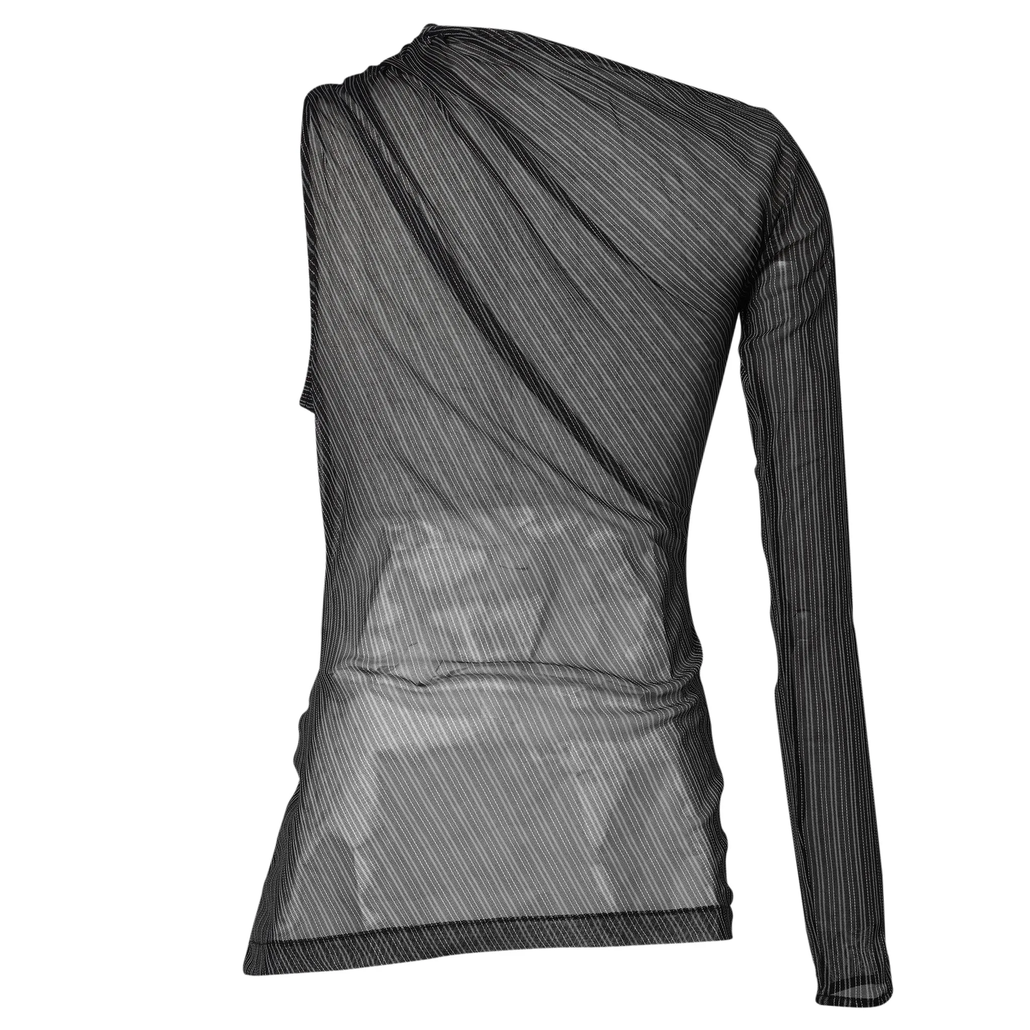 TOP ONE SHOULDER STRIPED MESH / B087:BLACK/RUBY