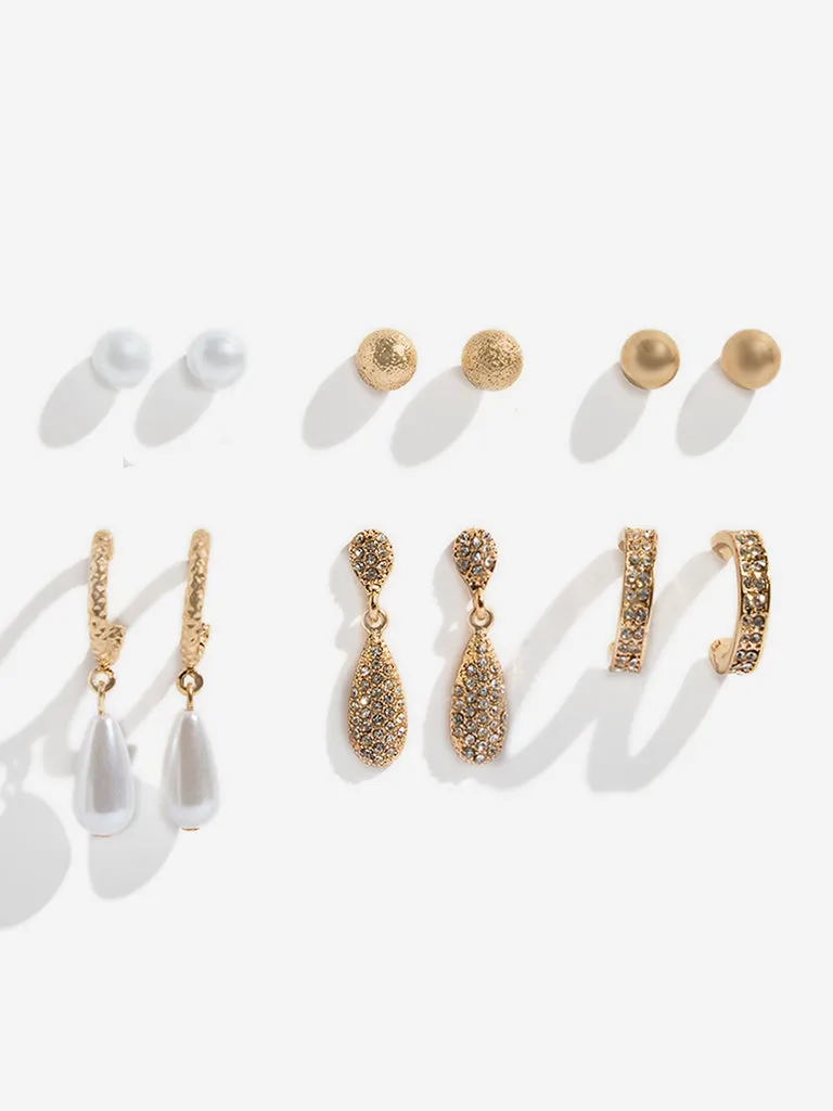 Westside Accessories Gold Stud and Drop Earrings Set - Pack of 6