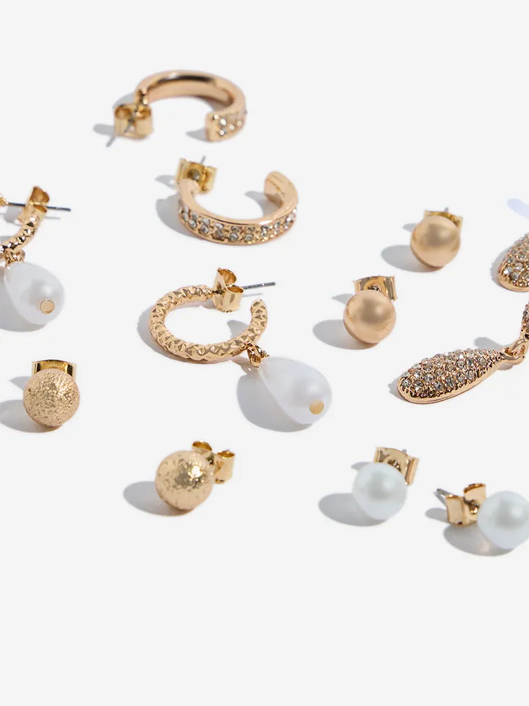 Westside Accessories Gold Stud and Drop Earrings Set - Pack of 6