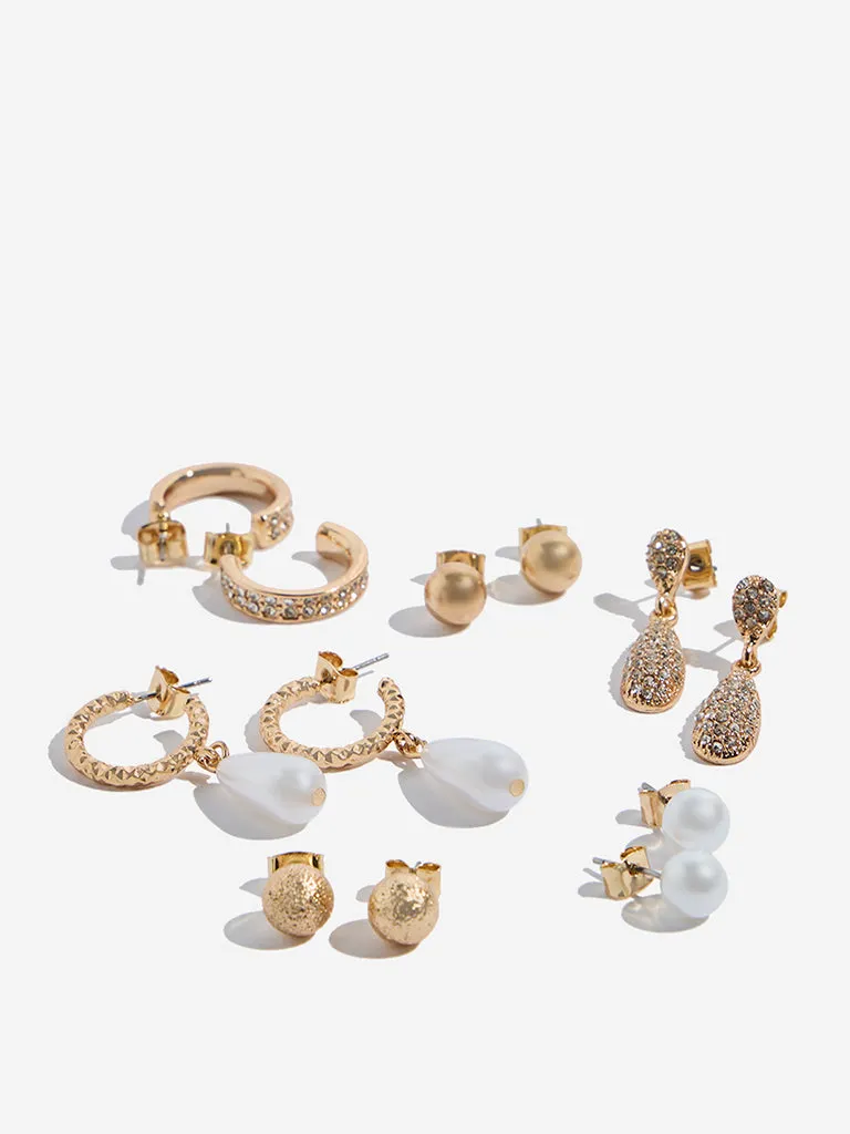 Westside Accessories Gold Stud and Drop Earrings Set - Pack of 6